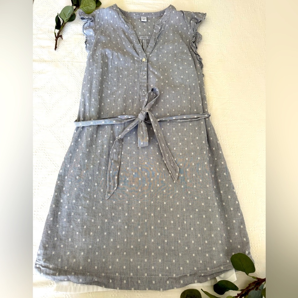 Old Navy Navy Blue and White Striped & Polka Dot Sleeveless Button Up Dress